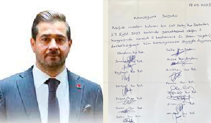 CHP Hatay’da 14 İlçe Başkanından Tiryaki’ye Tam Destek
