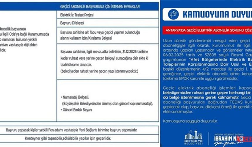 Geçici Elektrik Aboneliği Sorunu Sadece Antakya İçin Mi Çözüldü?